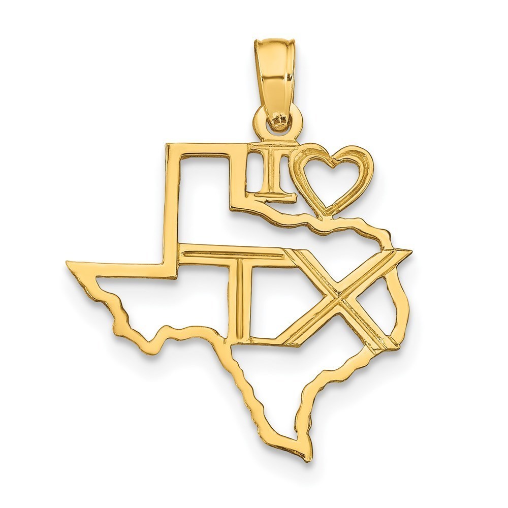14k Yellow Gold Mini Travel Solid Texas State Necklace Charm Pendant